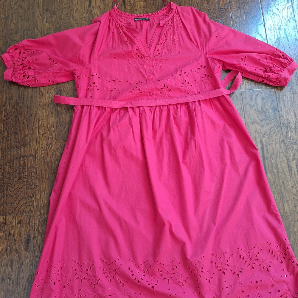 Pink Eyelet Cotton Dress with Waist Tie